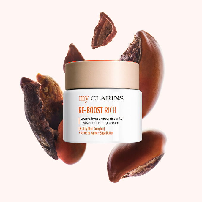 Re-Boost Rich Hydra-Nourishing Cream packshot with shea butter ingredient