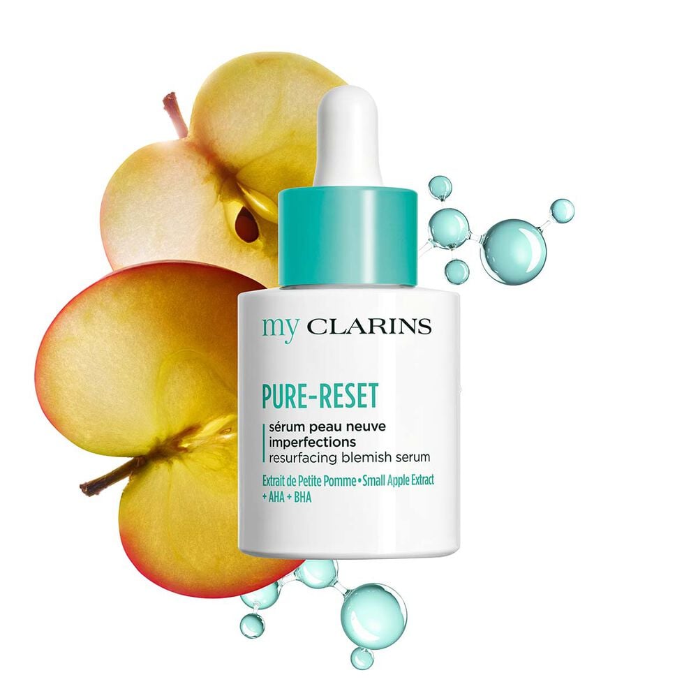 Pure-Reset Resurfacing Blemish Serum packshot with apple tree extract ingredient