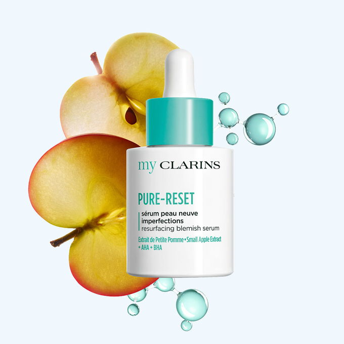 Pure-Reset Resurfacing Blemish Serum packshot with apple tree extract ingredient