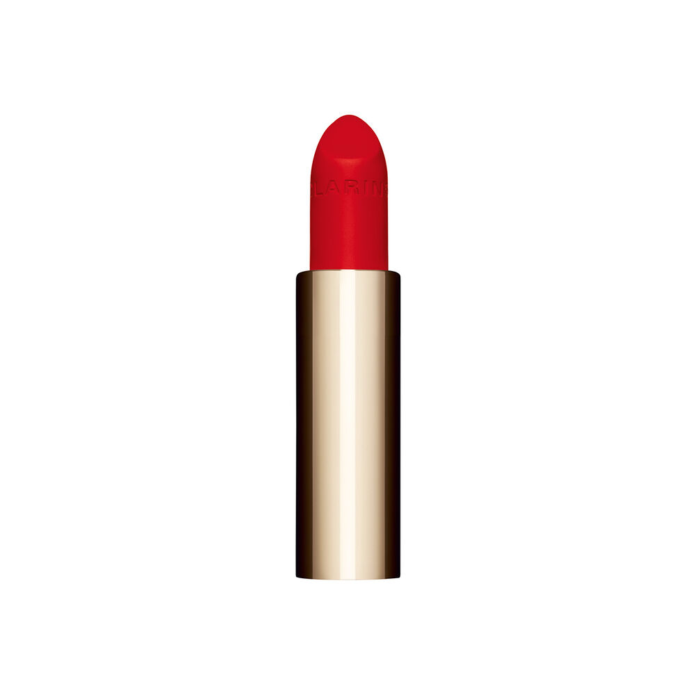 Packshot of the refillable intense red lipstick Joli Rouge in Shade 792 V by Clarins, highlighting its sustainable design