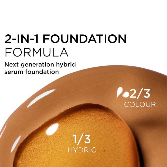 Focus on the mix of two textures: serum and foundation in Clarins' serum foundation powered formula for next-gen coverage