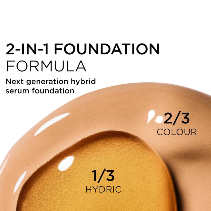 Focus on the mix of two textures: serum and foundation in Clarins' serum foundation powered formula for next-gen coverage