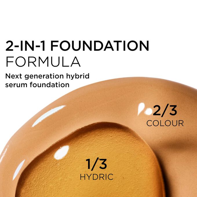 Focus on the mix of two textures: serum and foundation in Clarins' serum foundation powered formula for next-gen coverage