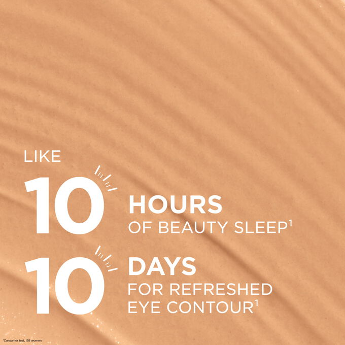 Concealer texture for a ten-hour beauty sleep effect and refreshed eye contour results in ten days for a rested look