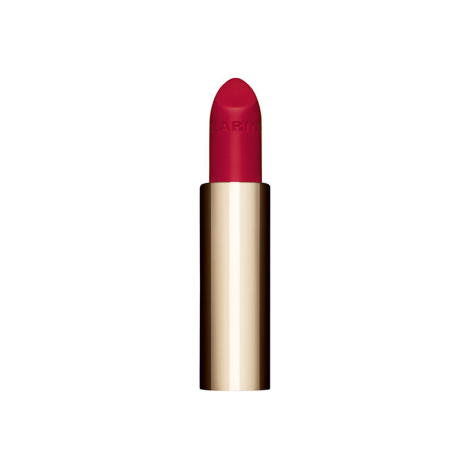 Packshot of the refillable red lipstick Joli Rouge in Shade 742V by Clarins, highlighting its sustainable and elegant design