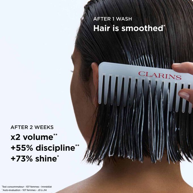 Smoothing conditioner results on hair:  2 x more volume and seventy-three percent more shine for easy to style hair.