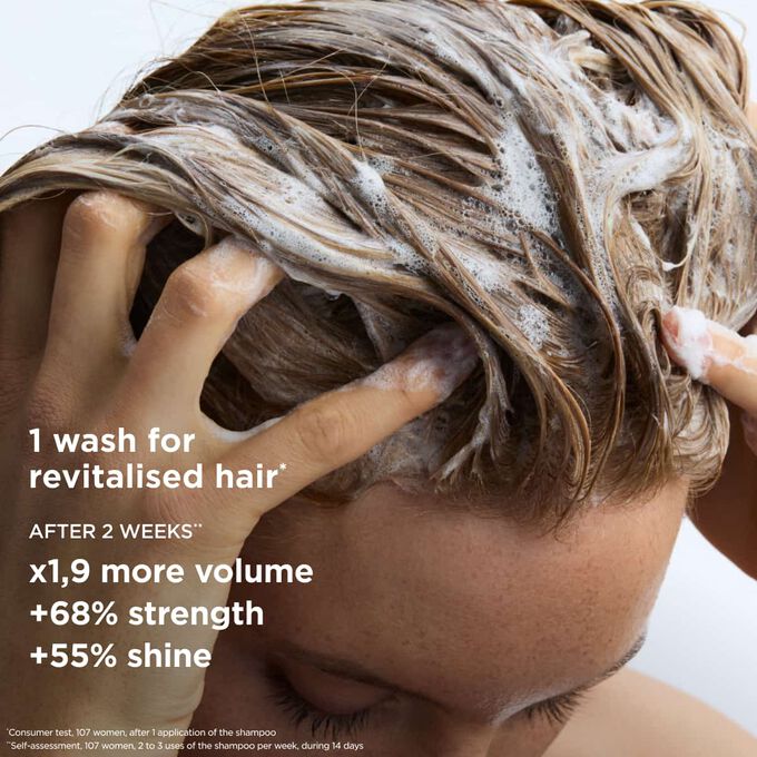 Volume shampoo for flat hair results: sixty-eight percent more strength and increased shine after two weeks of washing