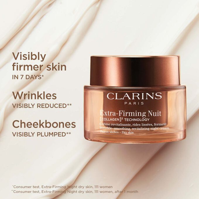 Packshot of the Extra-Firming Night Cream for dry skin to illustrate its visible cheek-plumping and skin-firming effects.