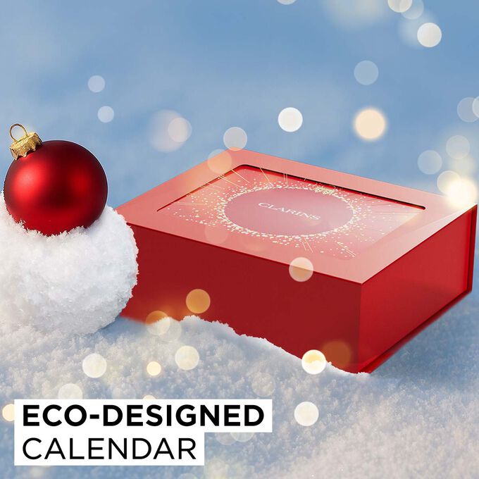 Packshot of Clarins’ 24 Days Advent Calendar with eco-designed packaging created to be reused long after the holiday season