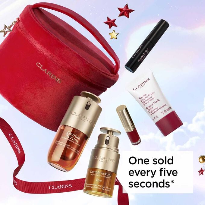 Image of Clarins Double Serum Holiday Season Gift Set, highlighting Global age control concentrate for anti-ageing benefits.