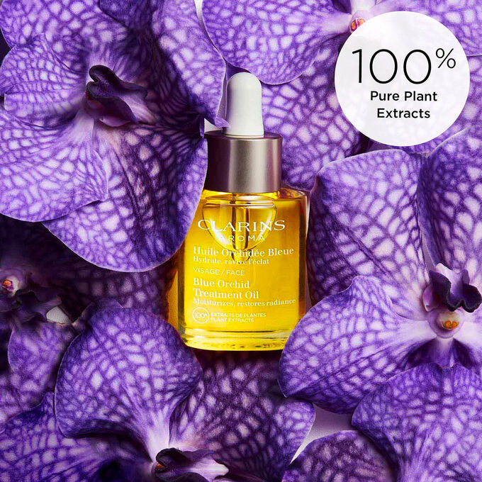 Blue Orchid Treatment Oil skin pampering routine with Tonic Body Oil and Plant Gold