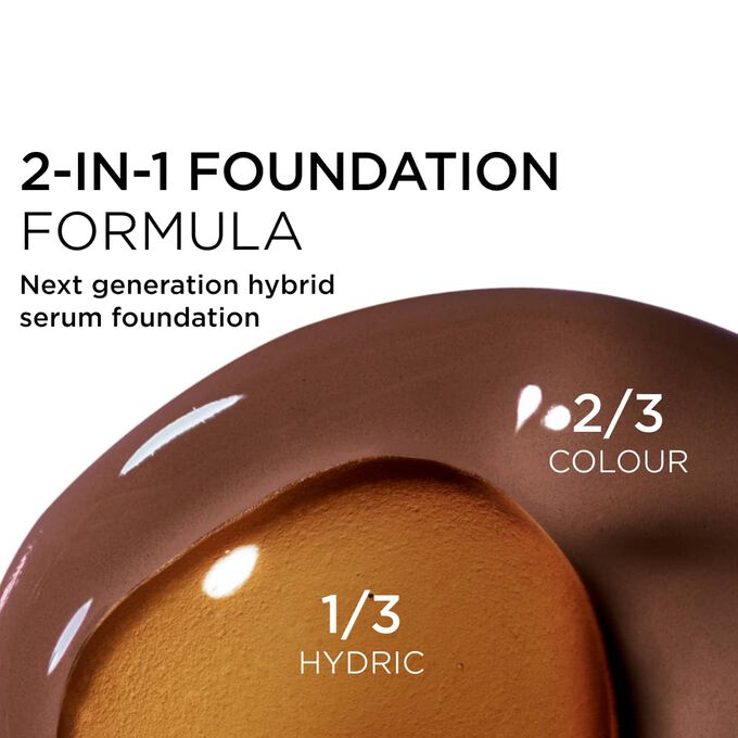Focus on the mix of two textures: serum and foundation in Clarins' serum foundation powered formula for next-gen coverage