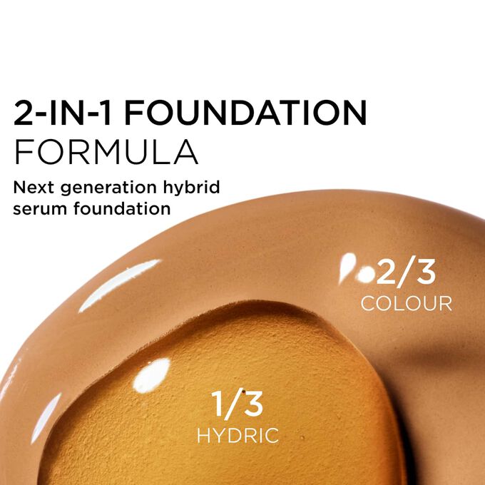 Focus on the mix of two textures: serum and foundation in Clarins' serum foundation powered formula for next-gen coverage