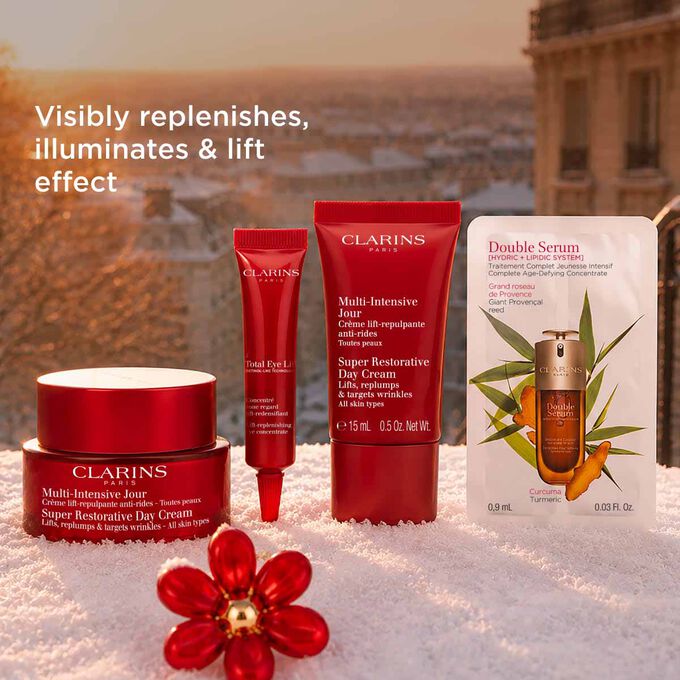 Anti ageing set with organic harungana day cream and travel eye lift treatment to replenish and illuminate mature skin.