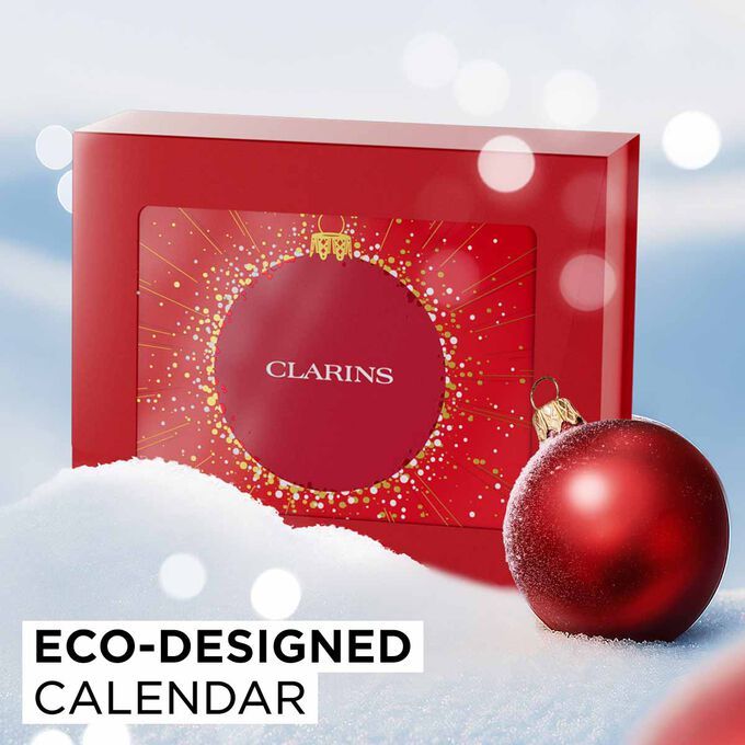 Packshot of Clarins’ 12 Days Advent Calendar with eco-designed packaging, created to be reused long after the holidays are over