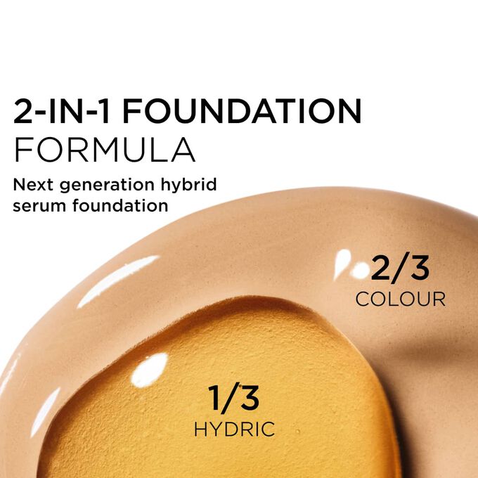 Focus on the mix of two textures: serum and foundation in Clarins' serum foundation powered formula for next-gen coverage