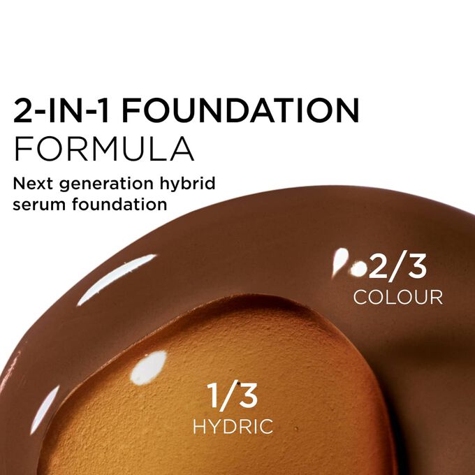 Focus on the mix of two textures: serum and foundation in Clarins' serum foundation powered formula for next-gen coverage