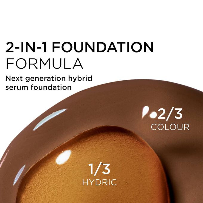 Focus on the mix of two textures: serum and foundation in Clarins' serum foundation powered formula for next-gen coverage