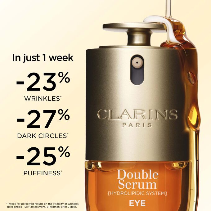 Double Serum Eye contour serum results in 1 week: reduced wrinkles, dark circles and puffiness for younger eyes.