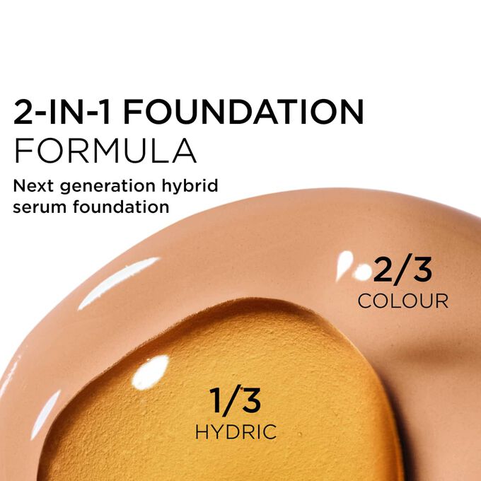 Focus on the mix of two textures: serum and foundation in Clarins' serum foundation powered formula for next-gen coverage