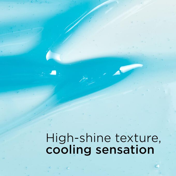 Textured background illustrating the blue glossy texture of Clarins Cryo Lip Oil, with high-shine texture and cooling sensation.