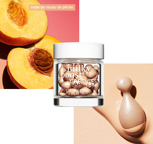 Milky Boost Capsules packshot with a peach background image